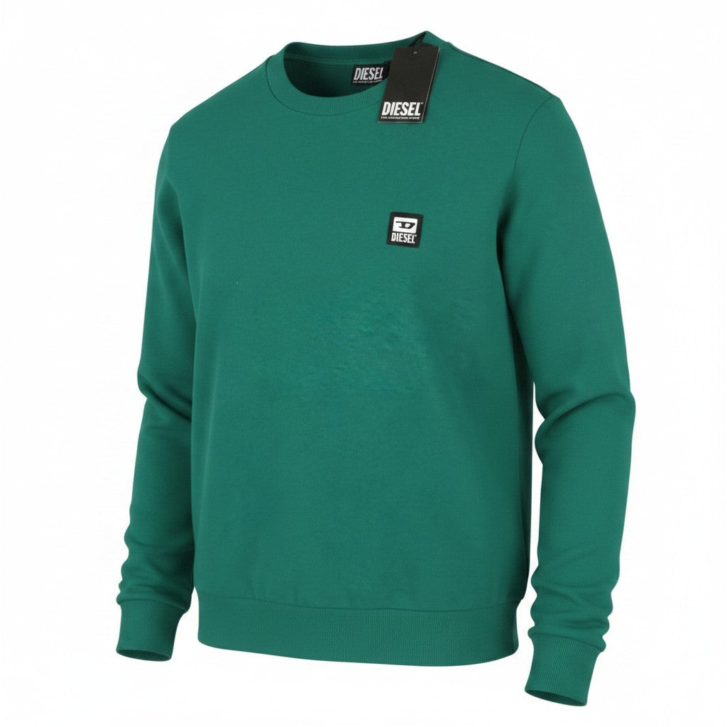 DIESEL S-Girk-K12 Men Sweatshirt XL Green Cotton Crew Neck Pull On