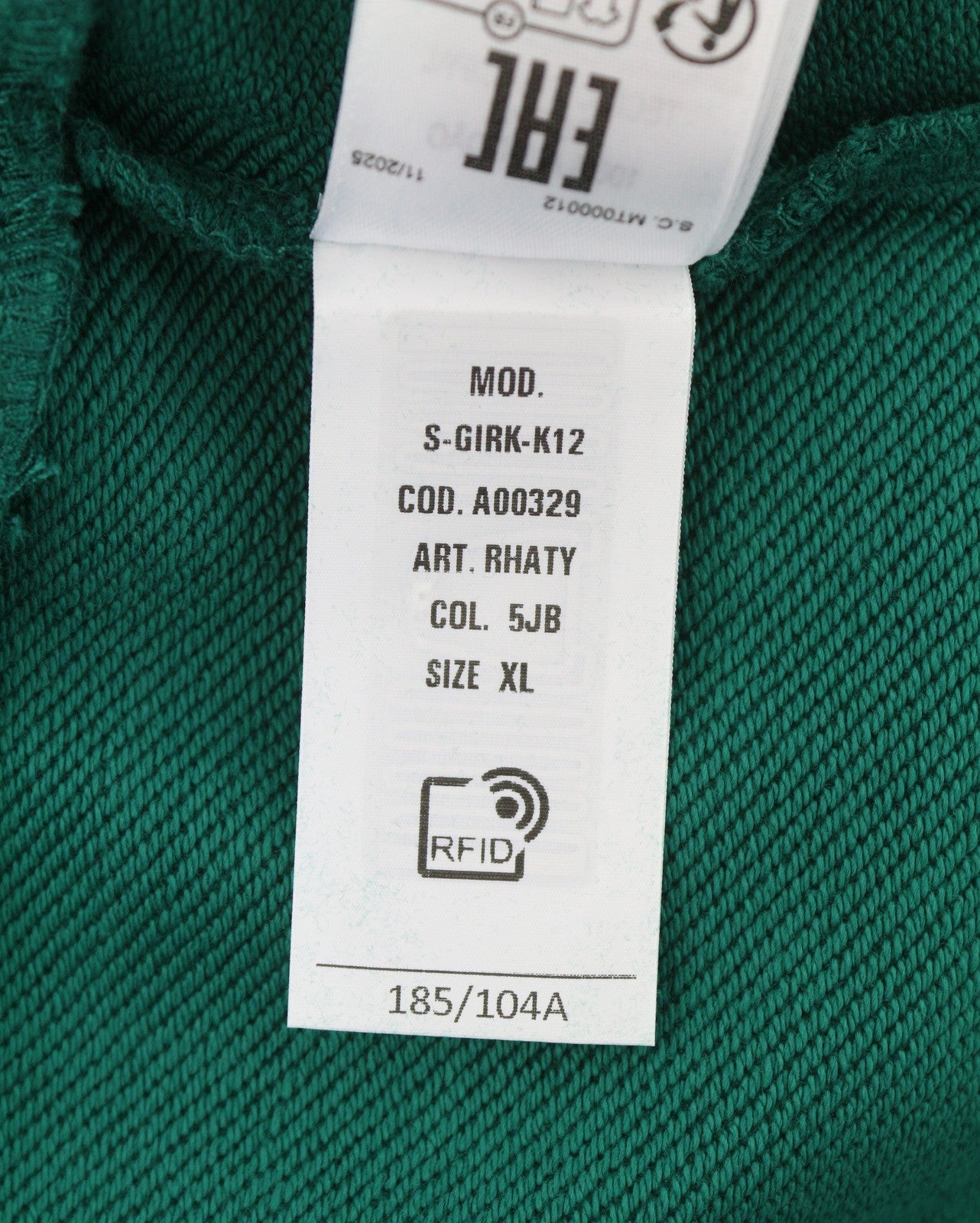 DIESEL S-Girk-K12 Men Sweatshirt XL Green Cotton Crew Neck Pull On