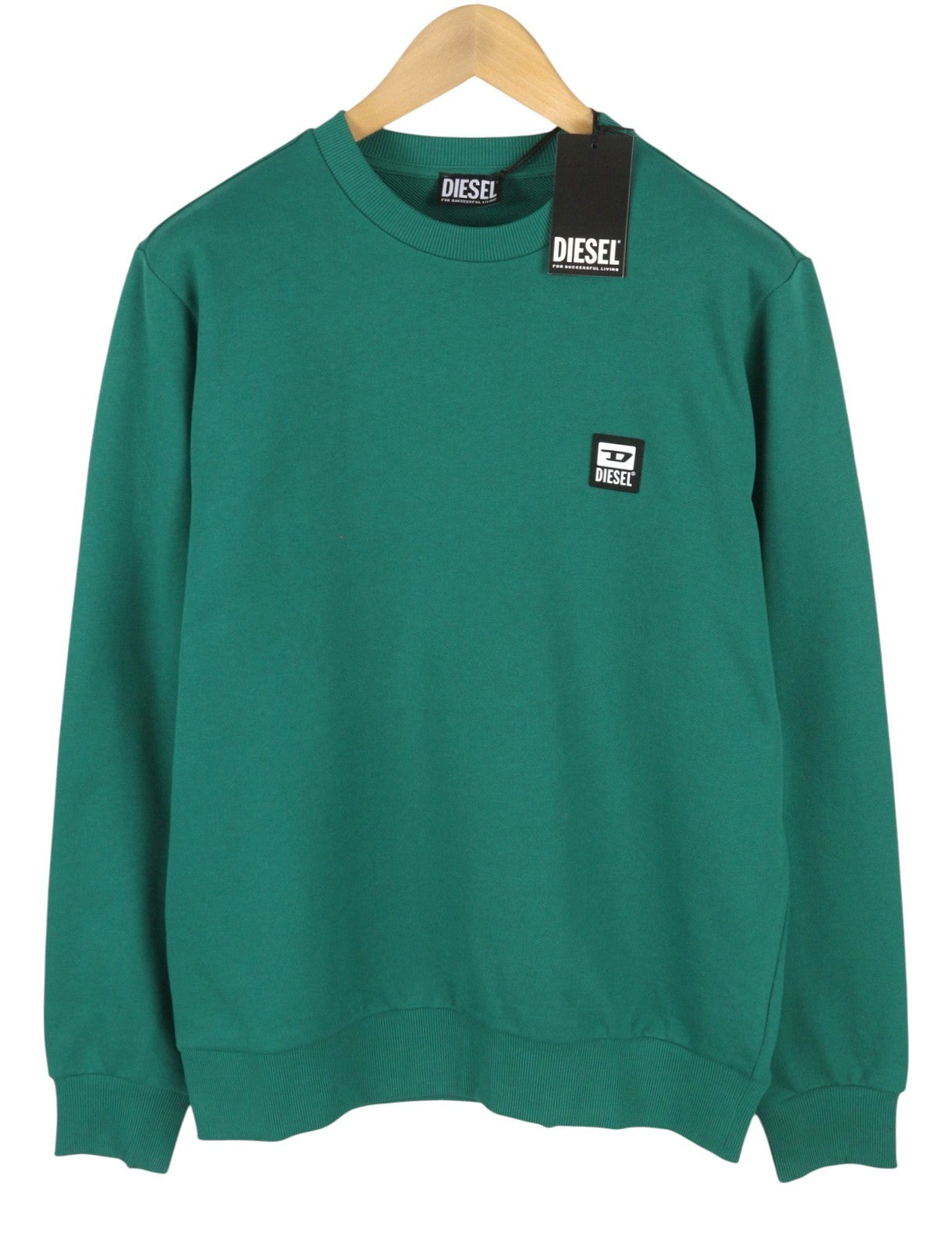 DIESEL S-Girk-K12 Men Sweatshirt XL Green Cotton Crew Neck Pull On