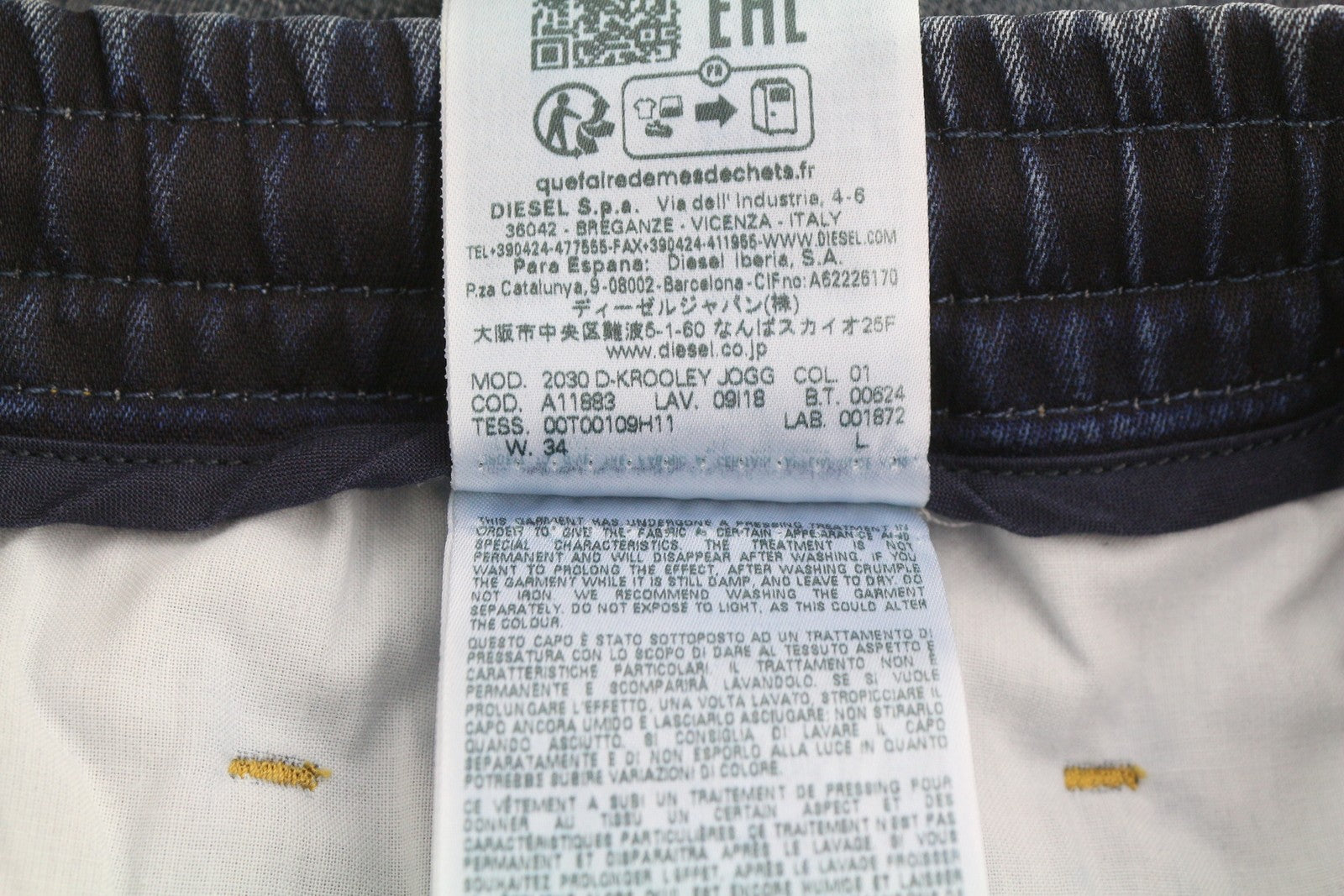 DIESEL 2030 D-Krooley 09I18 Jogg Men Jeans W34 Blue Faded Distress RRP350