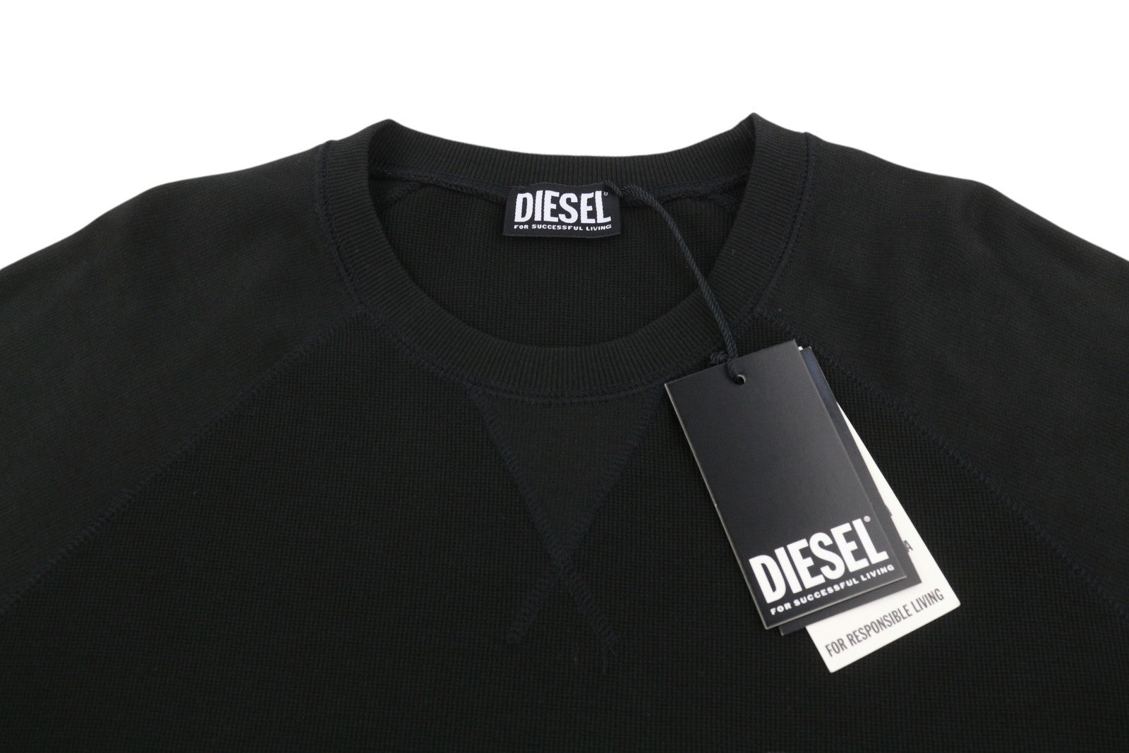 DIESEL S-Raglan-Waf Men Sweatshirt L Black Crew Collar Front Logo Pull On RRP175