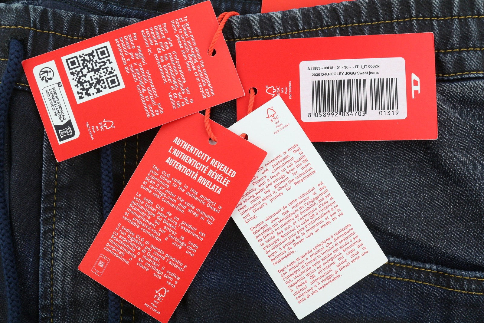 DIESEL 2030 D-Krooley 09I18 Jogg Men Jeans W36 Blue Faded Distress RRP350