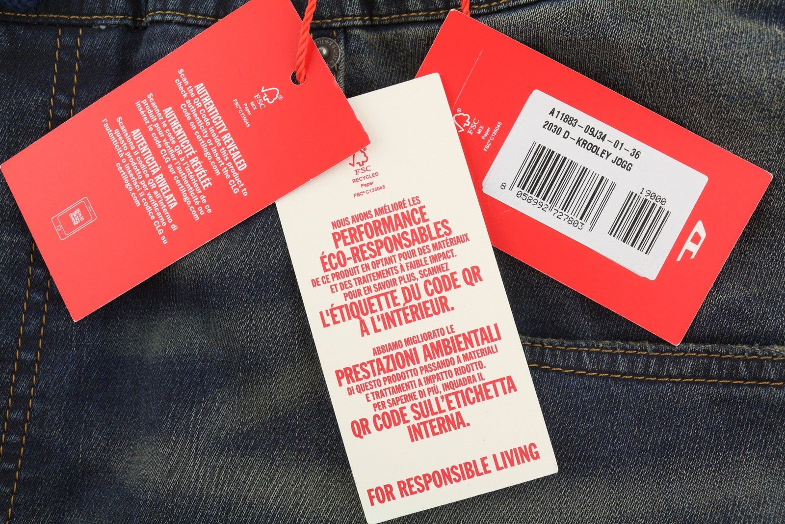 DIESEL 2030 D-Krooley 09J34 Jogg Men Jeans W36 Blue Faded Distress RRP295