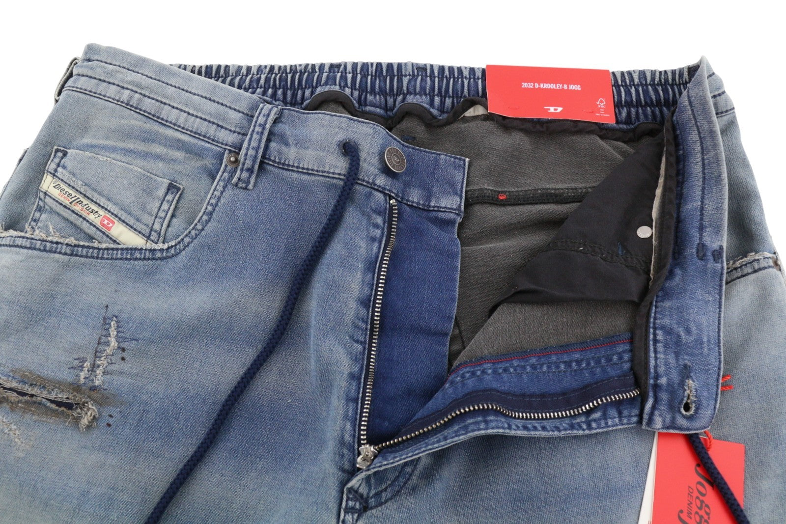 DIESEL 2032 D-Krooley-B 068PL Jogg Men Jeans W36 Blue Faded Distress RRP325