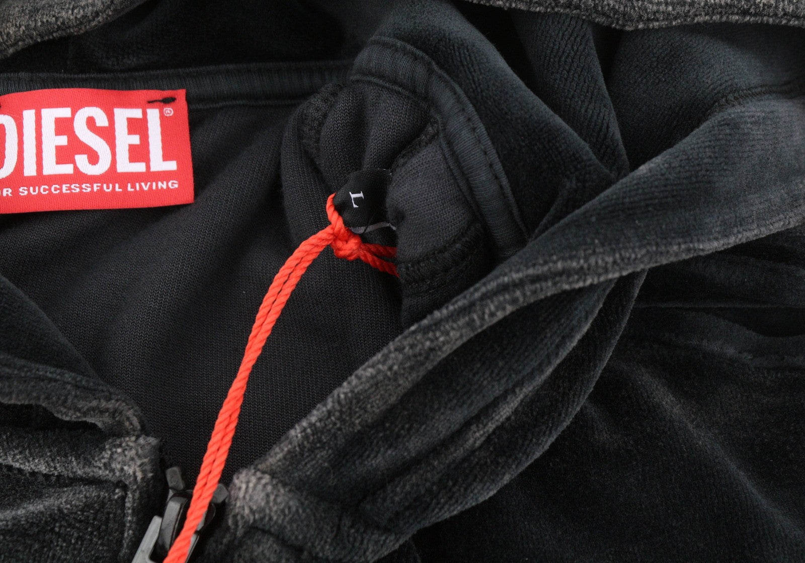 DIESEL S-Oclock Men Hoodie L Black Acid Wash Chenille Zip Up RRP325