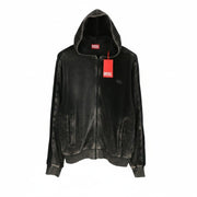 DIESEL S-Oclock Men Hoodie XL Black Acid Wash Chenille Zip Up RRP325