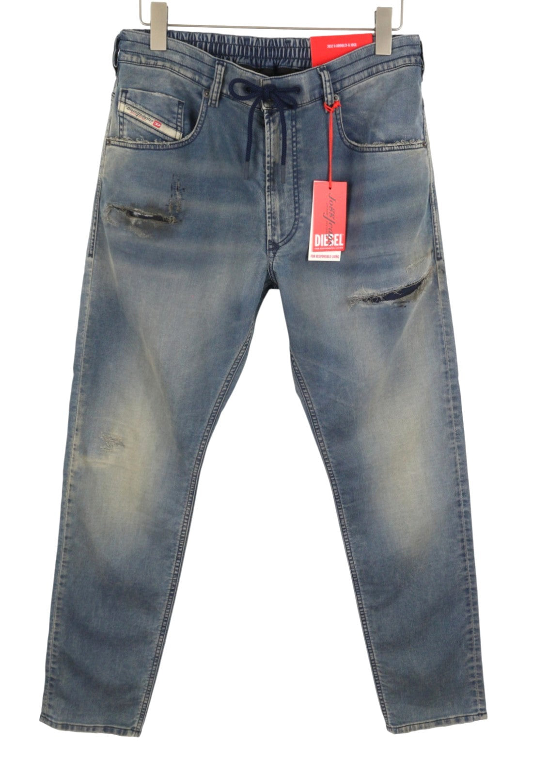 DIESEL 2032 D-Krooley-B 068PL Jogg Men Jeans W32 Blue Faded Distress RRP325