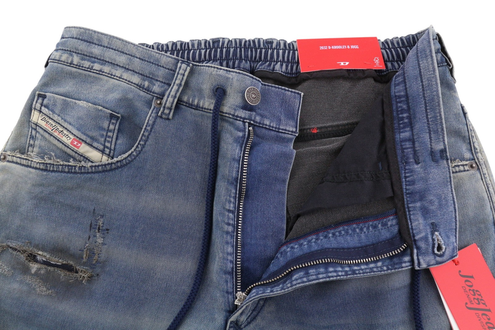 DIESEL 2032 D-Krooley-B 068PL Jogg Men Jeans W32 Blue Faded Distress RRP325