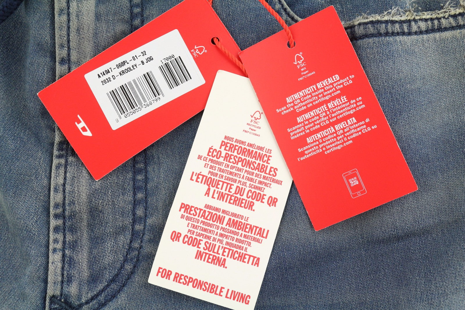 DIESEL 2032 D-Krooley-B 068PL Jogg Men Jeans W32 Blue Faded Distress RRP325