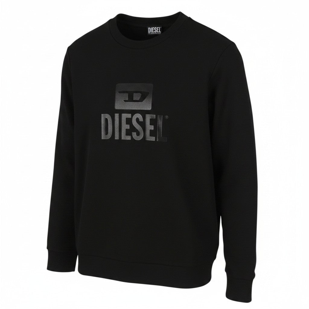 DIESEL S-Gir-Crewneck Tone On Tone Men Sweatshirt 2XL Black Front Logo Pull On