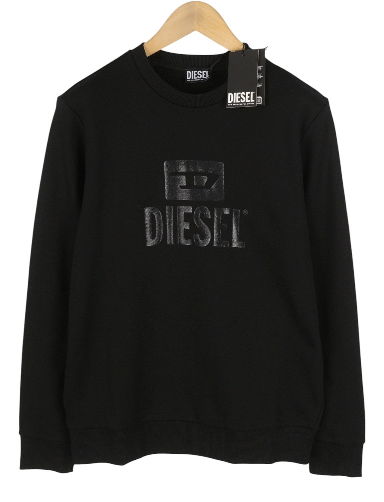 DIESEL S-Gir-Crewneck Tone On Tone Men Sweatshirt L Black Front Logo Pull On