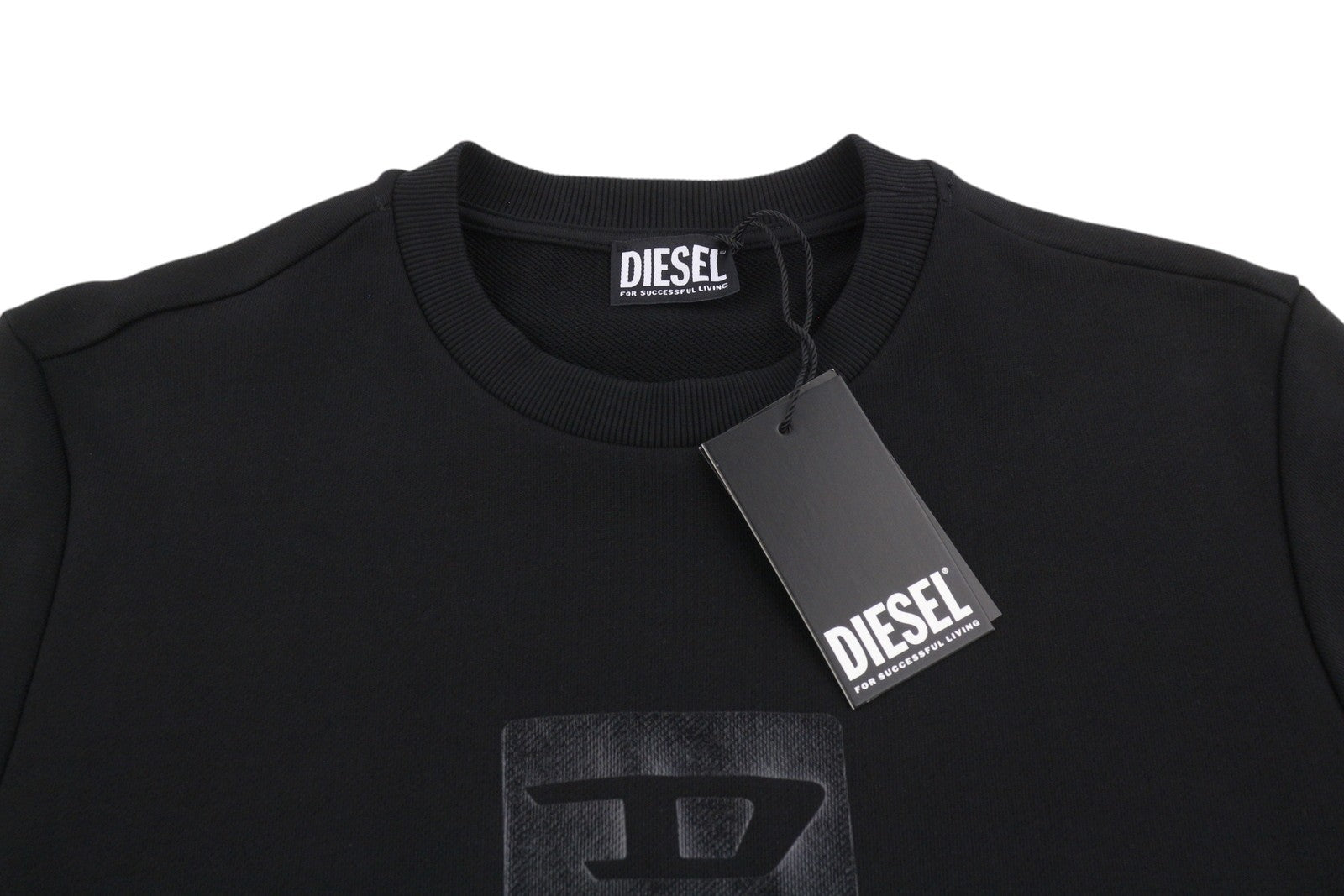 DIESEL S-Gir-Crewneck Tone On Tone Men Sweatshirt L Black Front Logo Pull On
