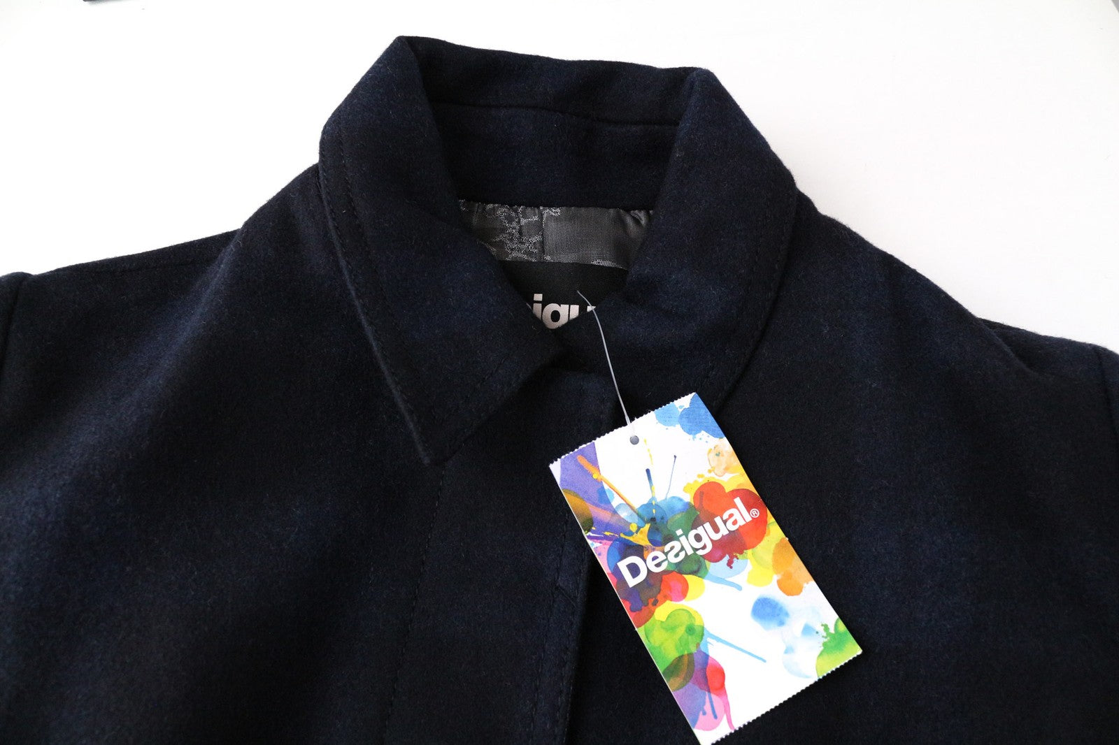 DESIGUAL Snow Robot Women Coat M Blue Tartan Check Wool Designer Mid-Length