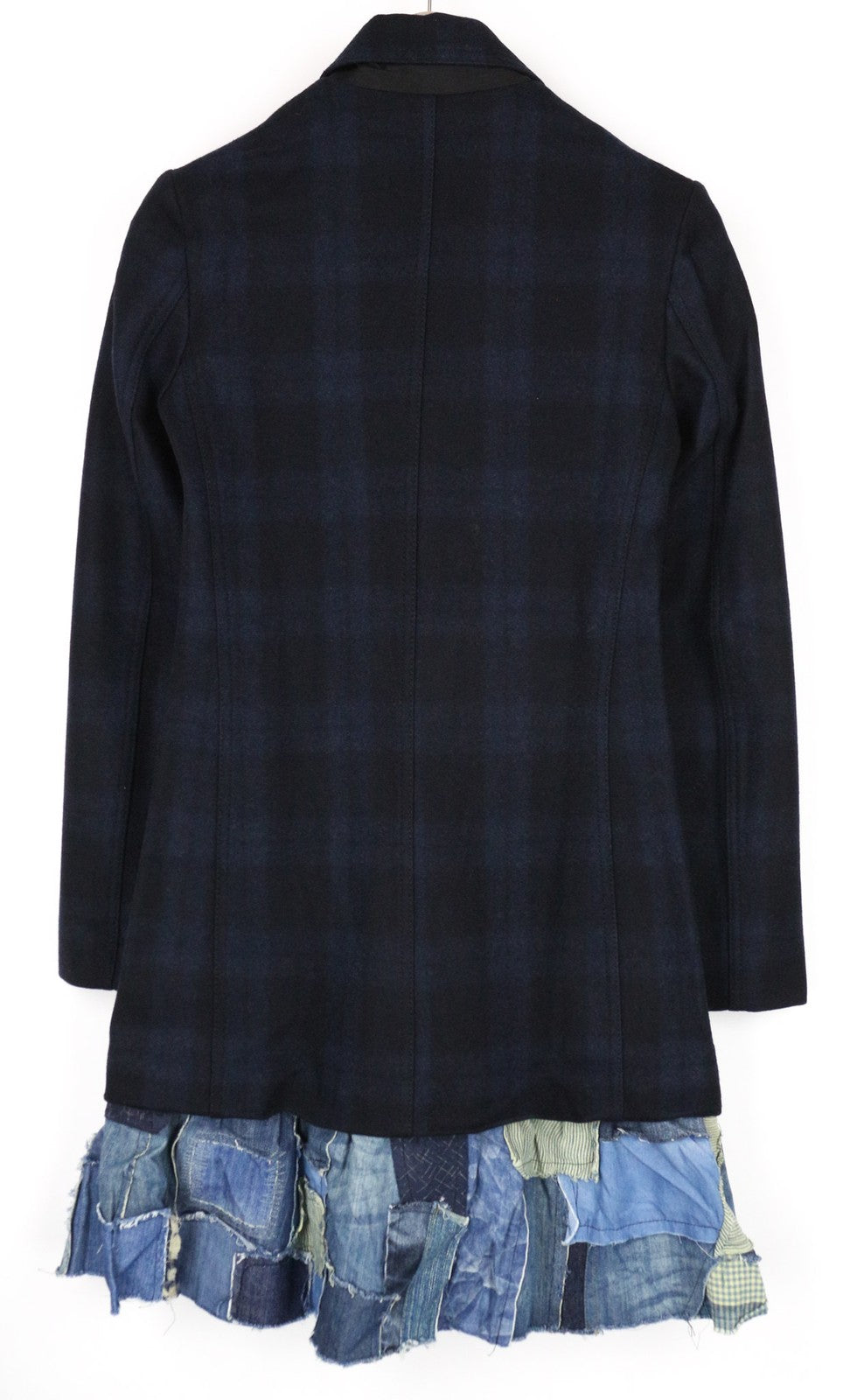 DESIGUAL Snow Robot Women Coat M Woolen Mid-Length Navy Blue Tartan Check