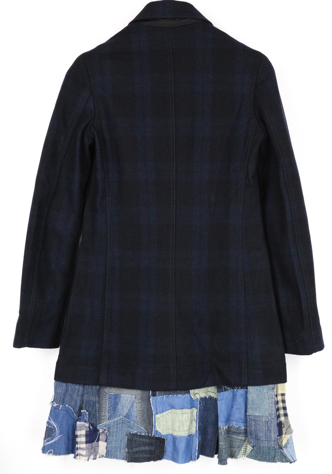 DESIGUAL Snow Robot Women Coat M Navy Blue Wool Mix Tartan Check Designer