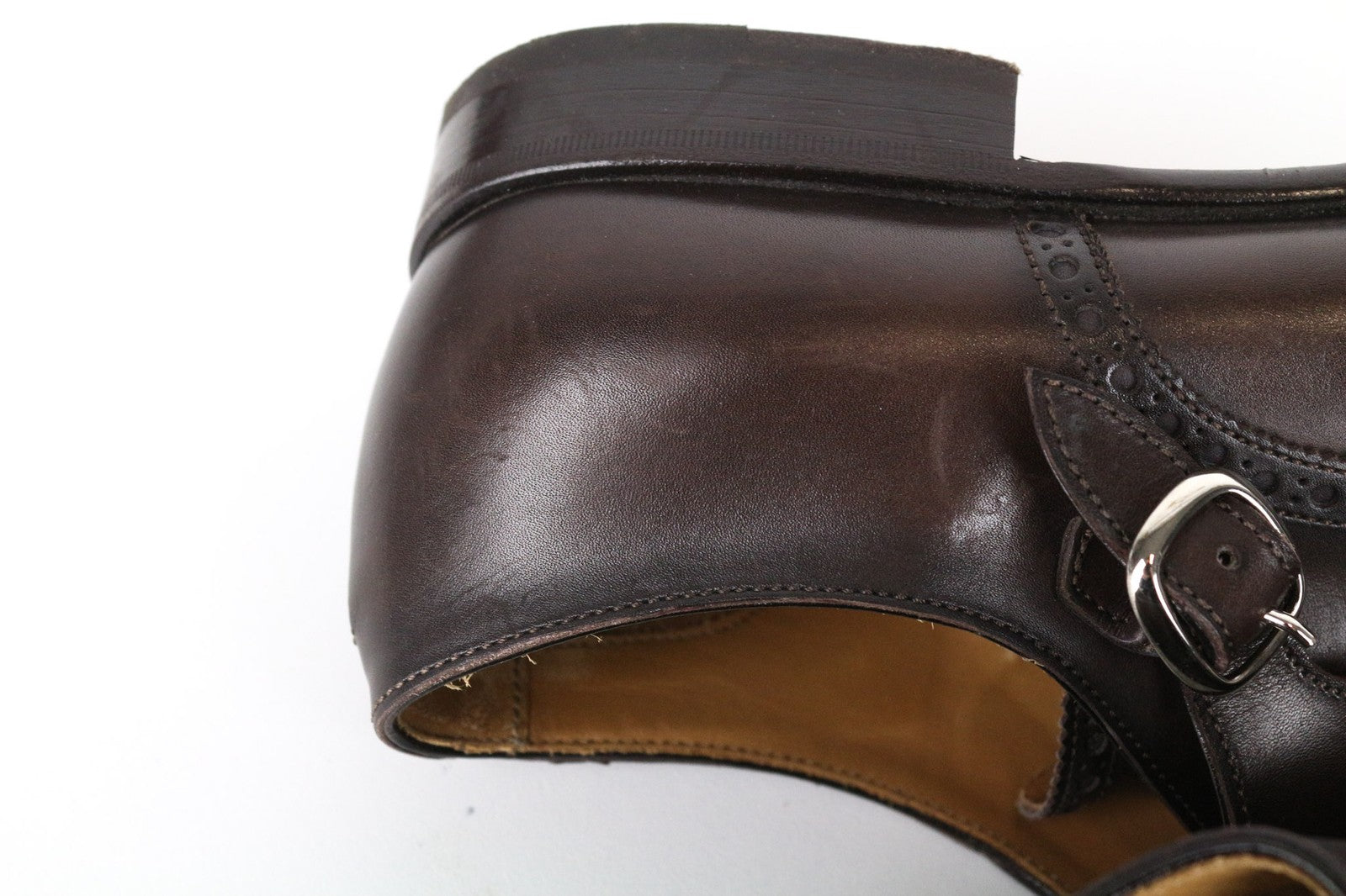 SUITSUPPLY Men Formal Shoes EU40 Double Monk Strap Brogue Brown Calf Leather
