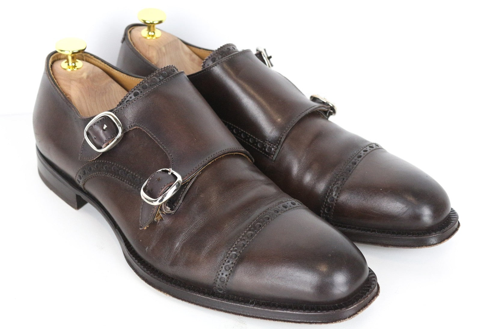 SUITSUPPLY Men Formal Shoes EU40 Double Monk Strap Brogue Brown Calf Leather