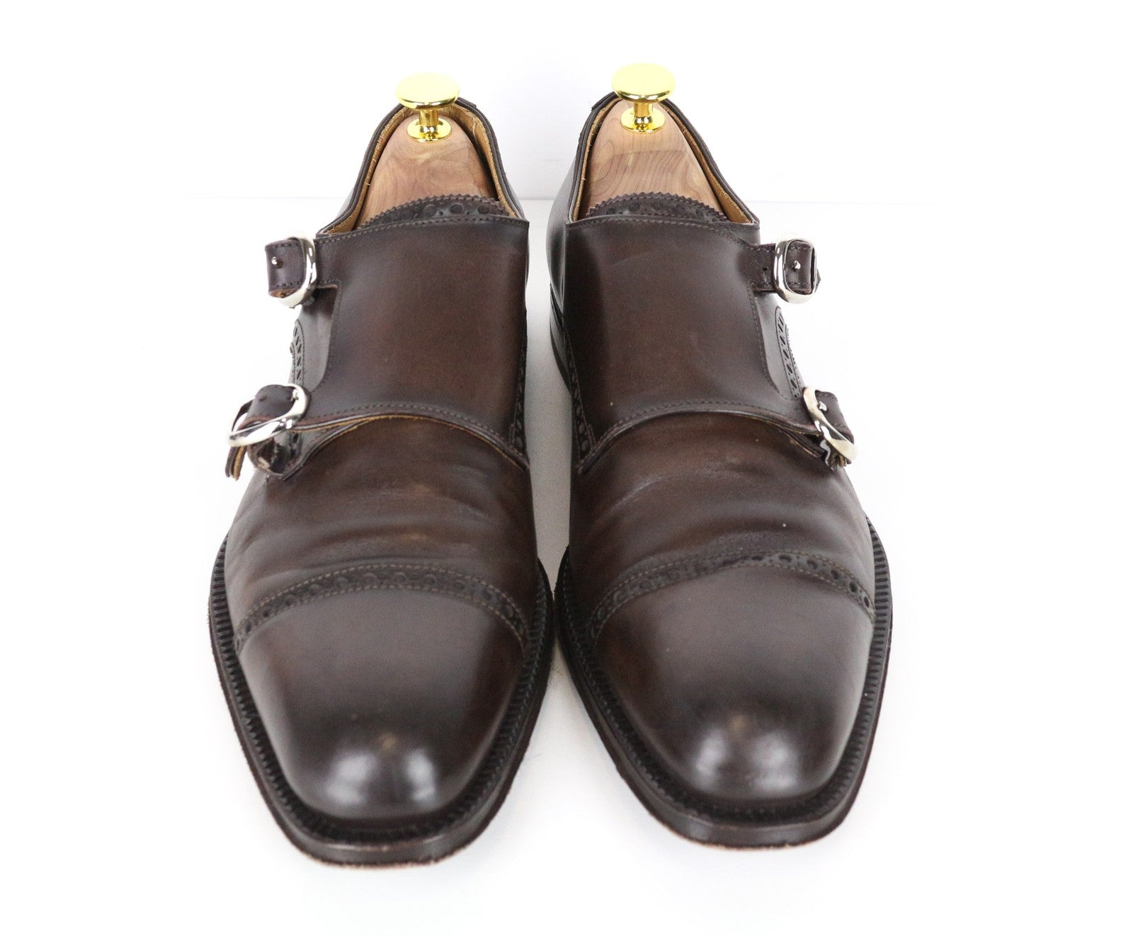 SUITSUPPLY Men Formal Shoes EU40 Double Monk Strap Brogue Brown Calf Leather