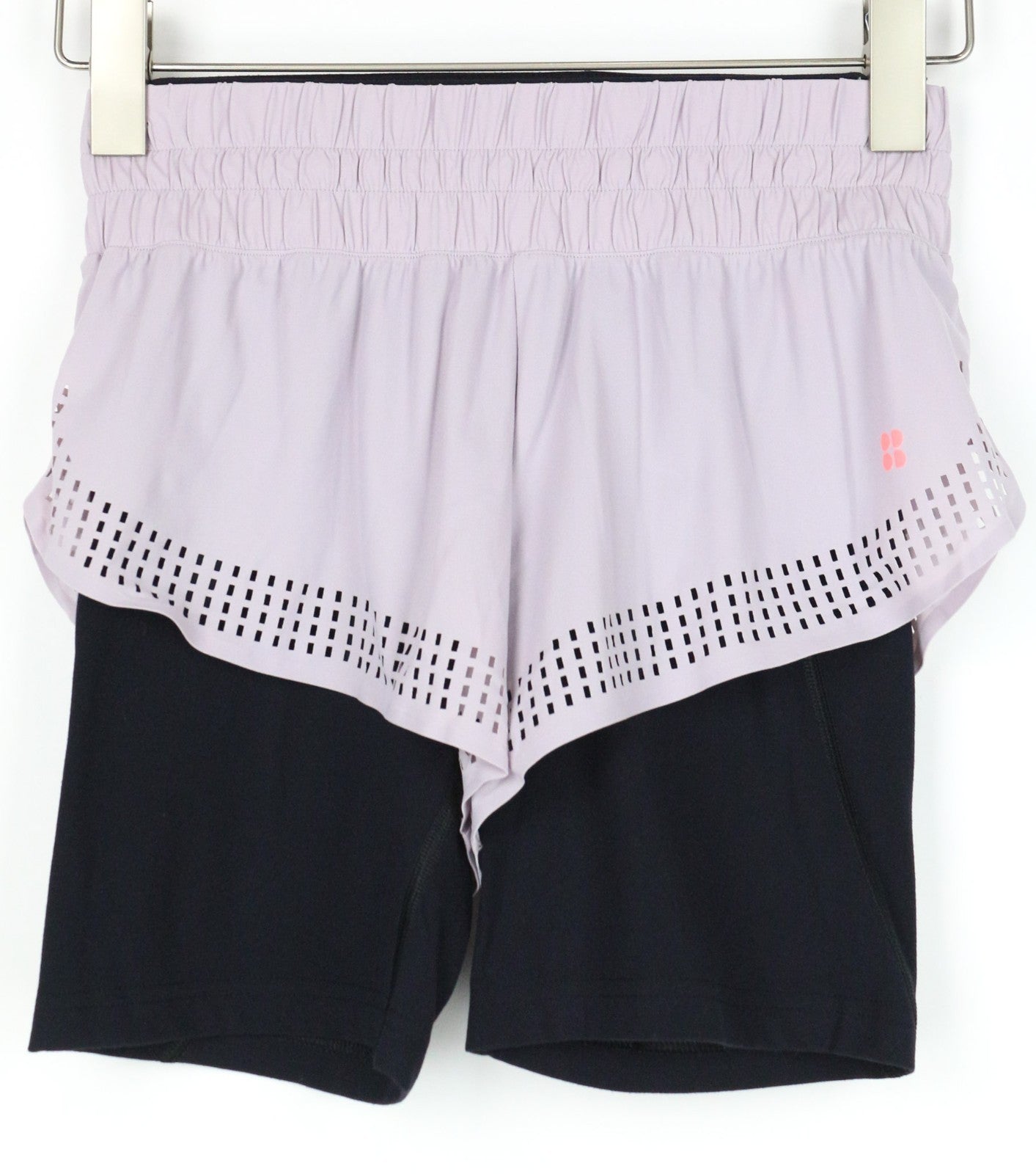SWEATY BETTY Aerial 2in1 Women Shorts XS Purple Stretch Dance Layered Gym