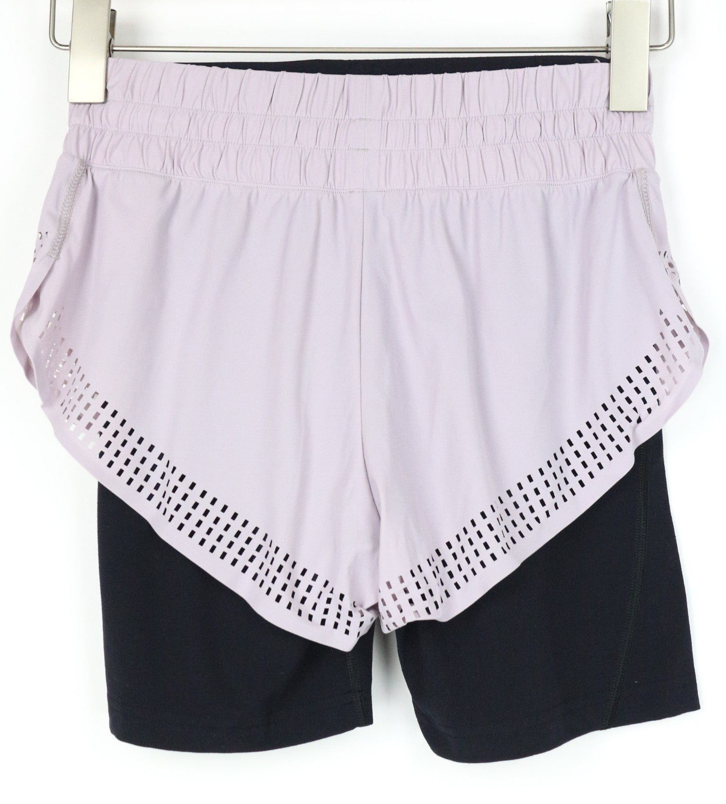 SWEATY BETTY Aerial 2in1 Women Shorts XS Purple Stretch Dance Layered Gym