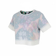 SWEATY BETTY Tournament Tennis Women T-Shirt S Off-White Stretch Crop Patterned