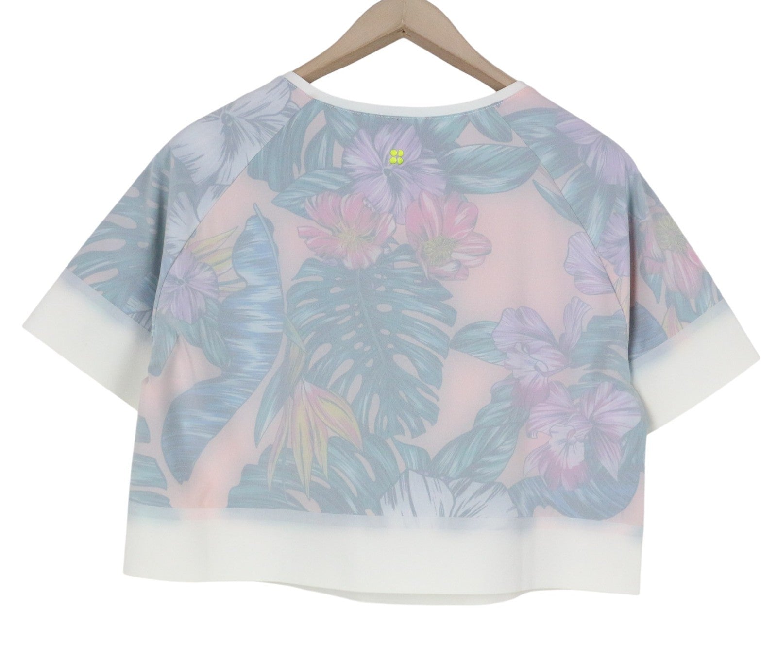 SWEATY BETTY Tournament Tennis Women T-Shirt S Off-White Stretch Crop Patterned