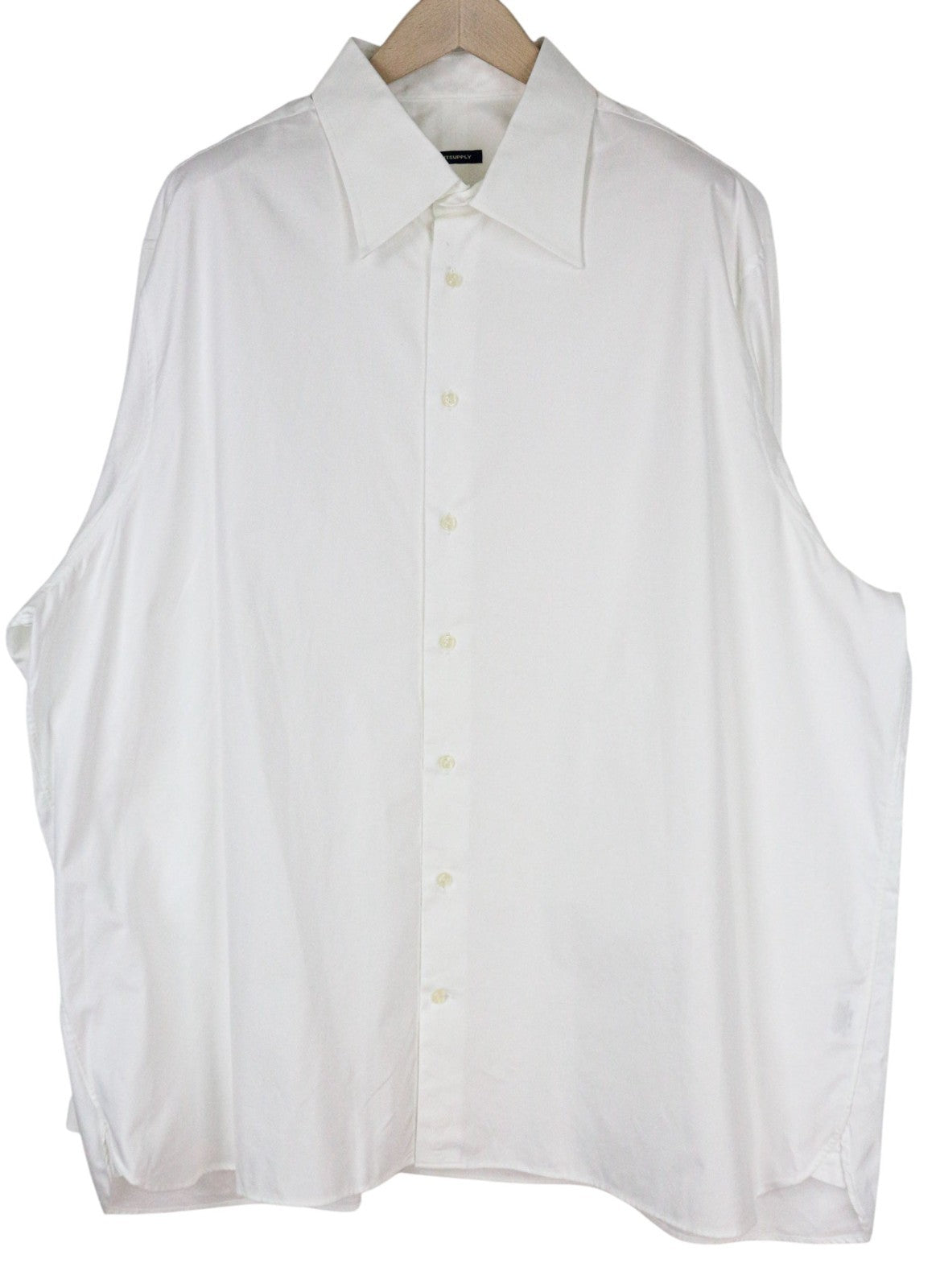 SUITSUPPLY Men Shirt 50/19 3/4 White Pure Cotton Long Sleeved Button-Up Twill