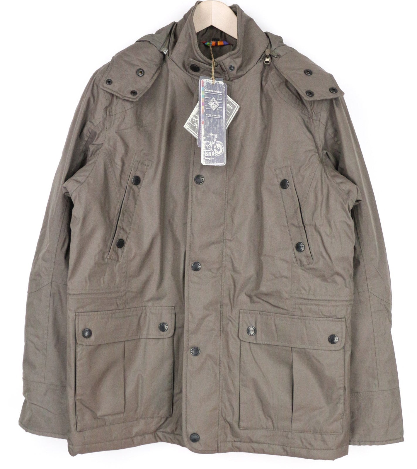 TUCANO URBANO Angus Men Jacket L Brown Cotton Blend Armour Pocket Hooded Moto