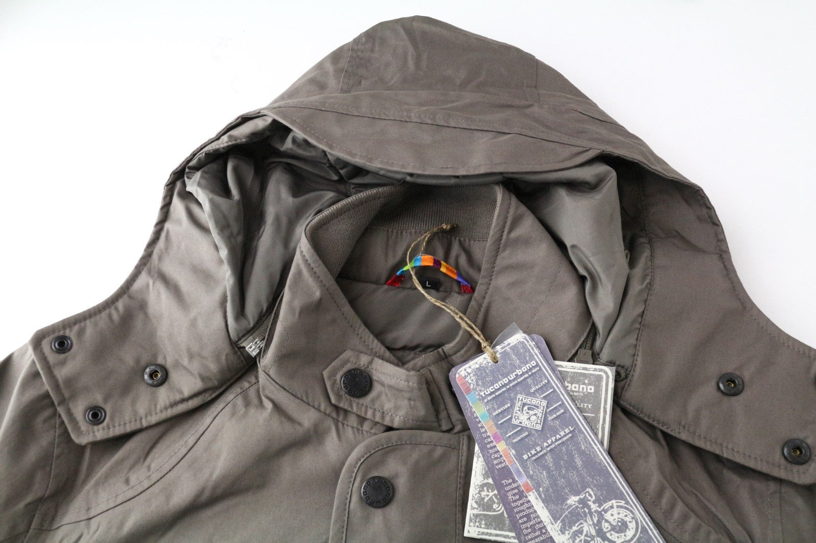 TUCANO URBANO Angus Men Jacket L Brown Cotton Blend Armour Pocket Hooded Moto