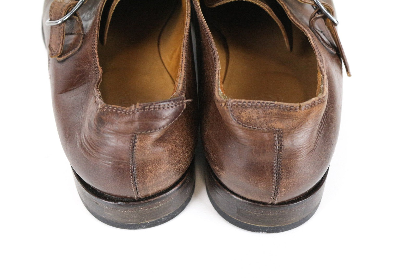 SUITSUPPLY Men Formal Shoes EU42 Brown Genuine Leather Classic Double Buckle
