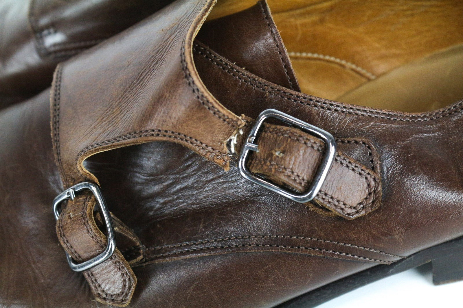 SUITSUPPLY Men Formal Shoes EU42 Brown Genuine Leather Classic Double Buckle
