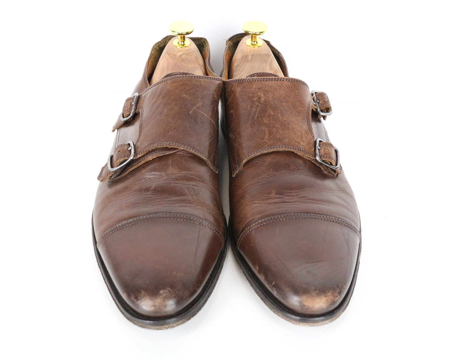 SUITSUPPLY Men Formal Shoes EU42 Brown Genuine Leather Classic Double Buckle