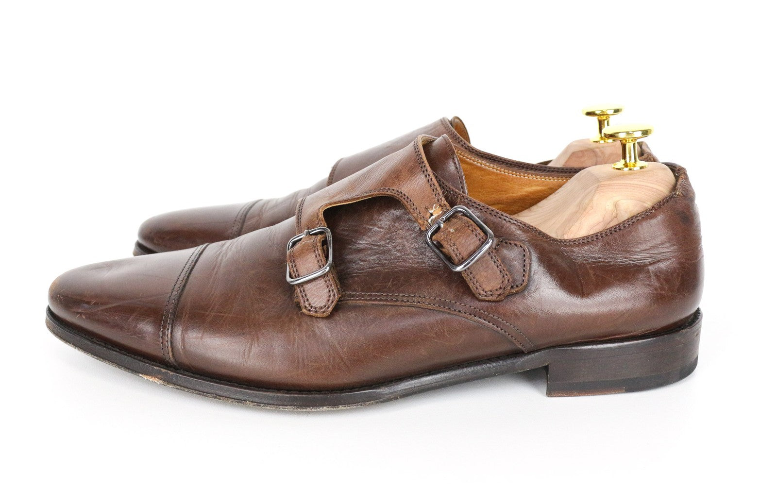 SUITSUPPLY Men Formal Shoes EU42 Brown Genuine Leather Classic Double Buckle