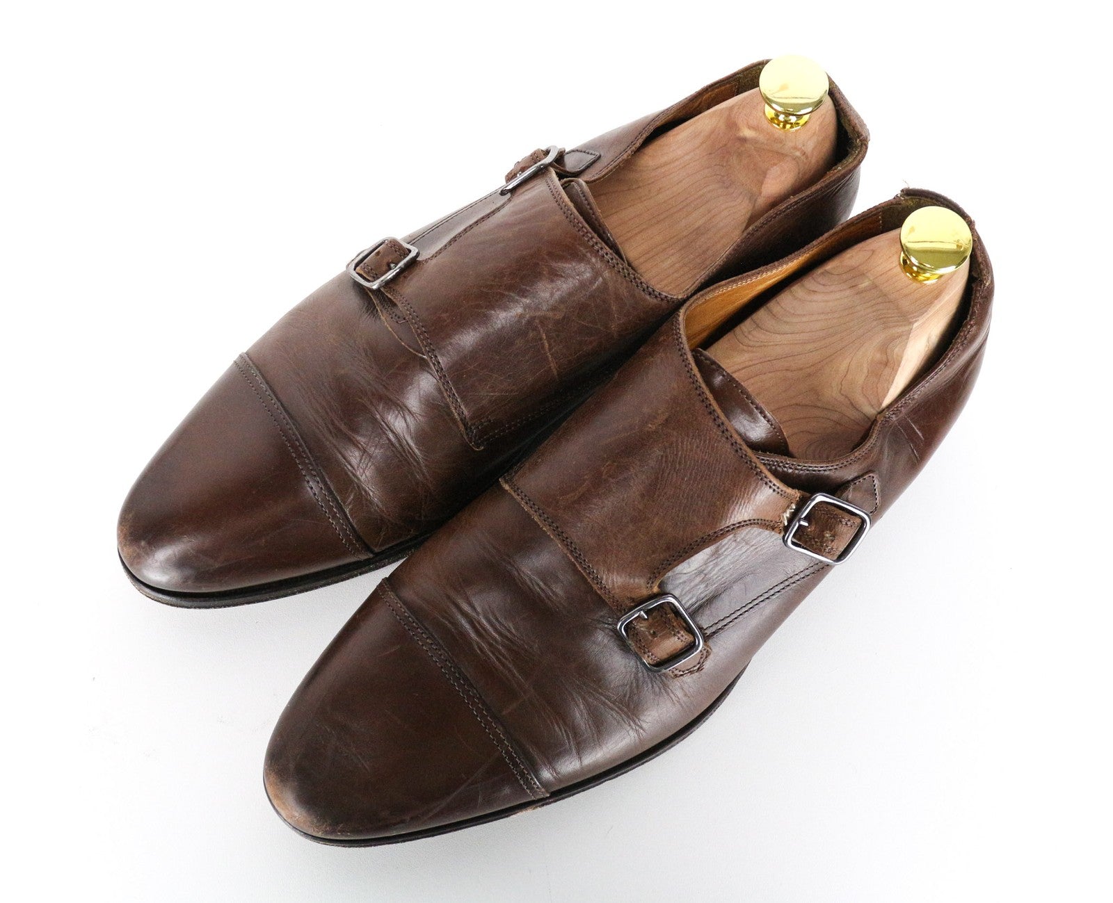 SUITSUPPLY Men Formal Shoes EU42 Brown Genuine Leather Classic Double Buckle