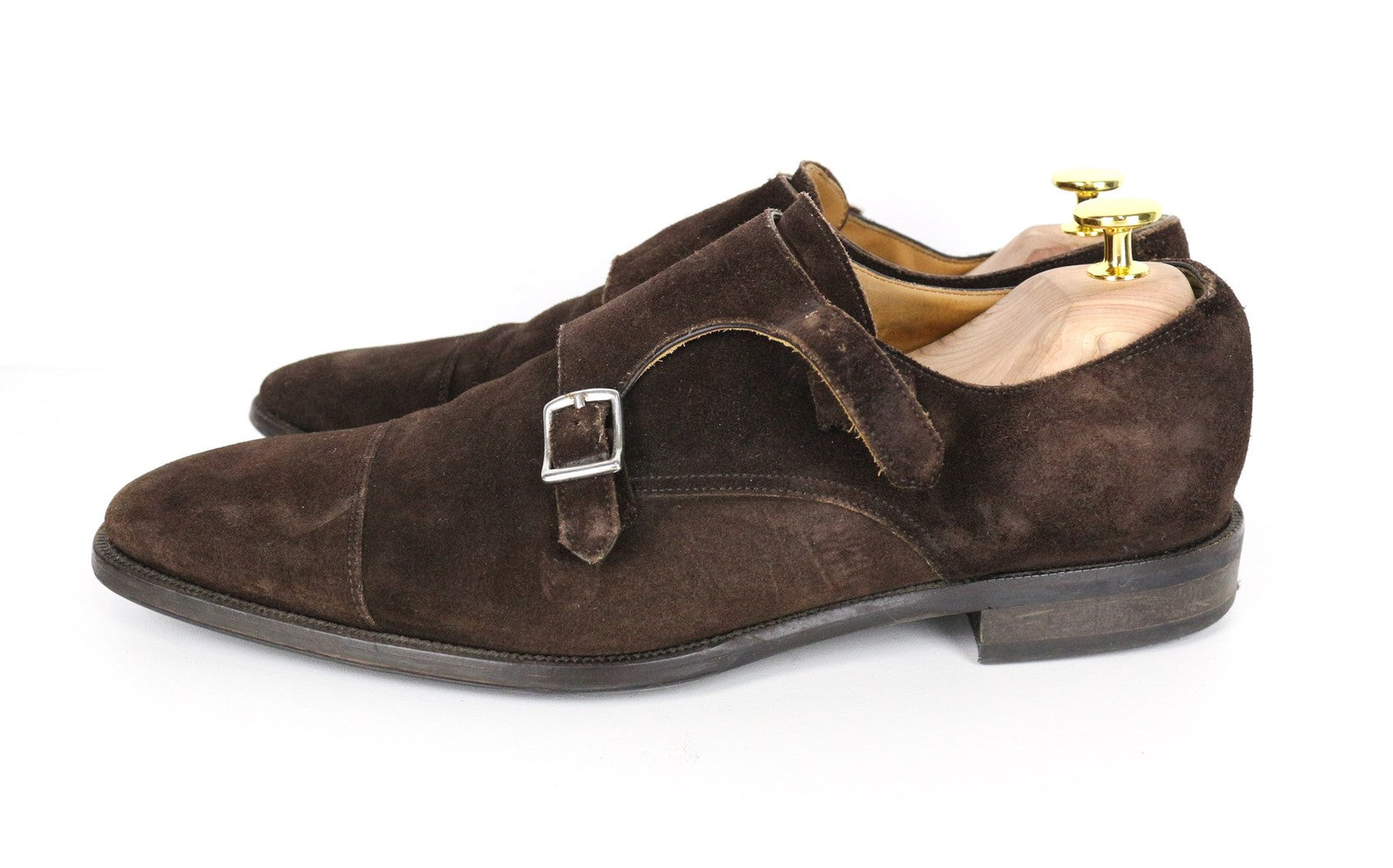 SUITSUPPLY Men Formal Shoes EU43 Brown Suede Leather Classic Double Buckle
