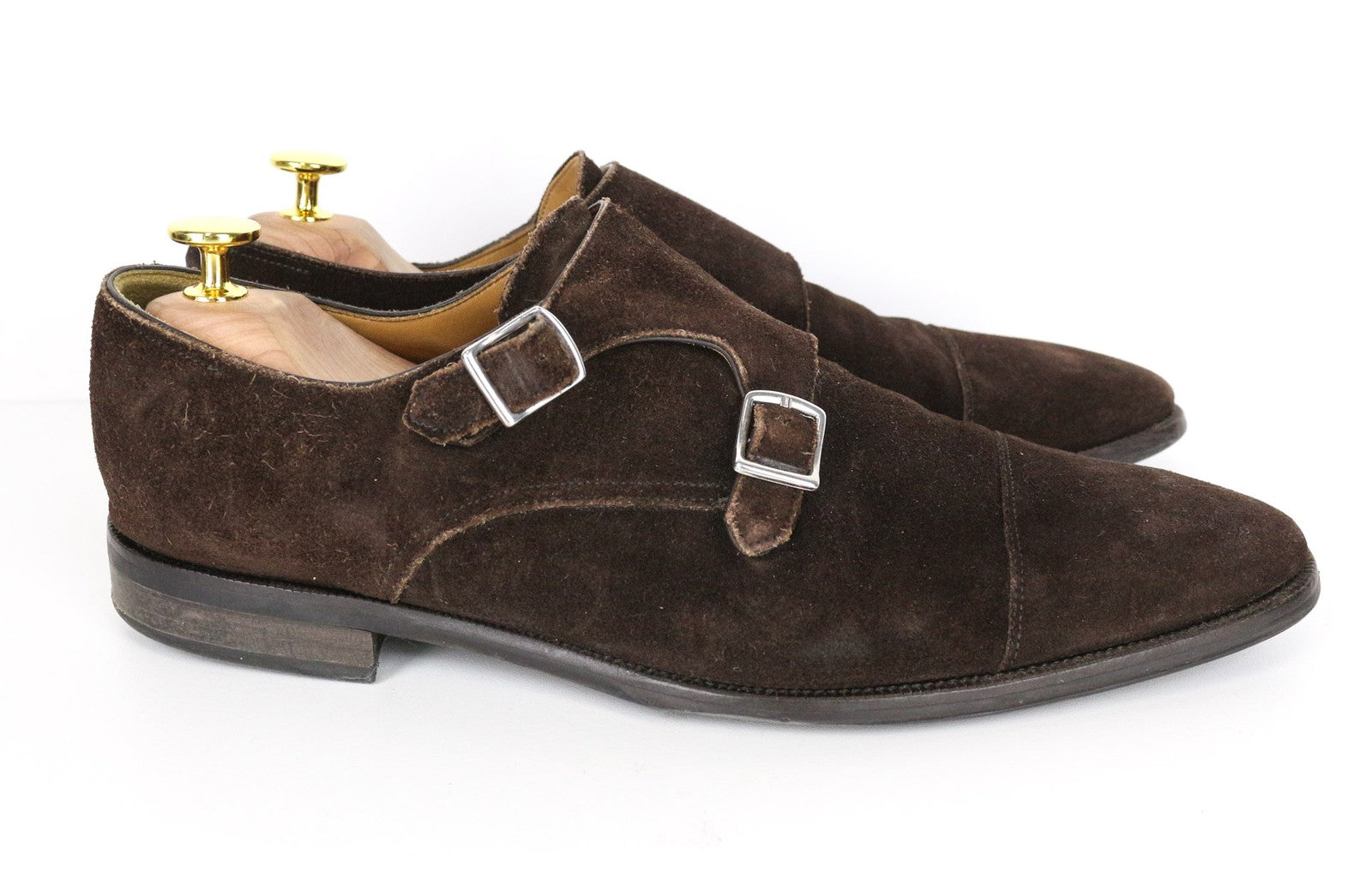 SUITSUPPLY Men Formal Shoes EU43 Brown Suede Leather Classic Double Buckle