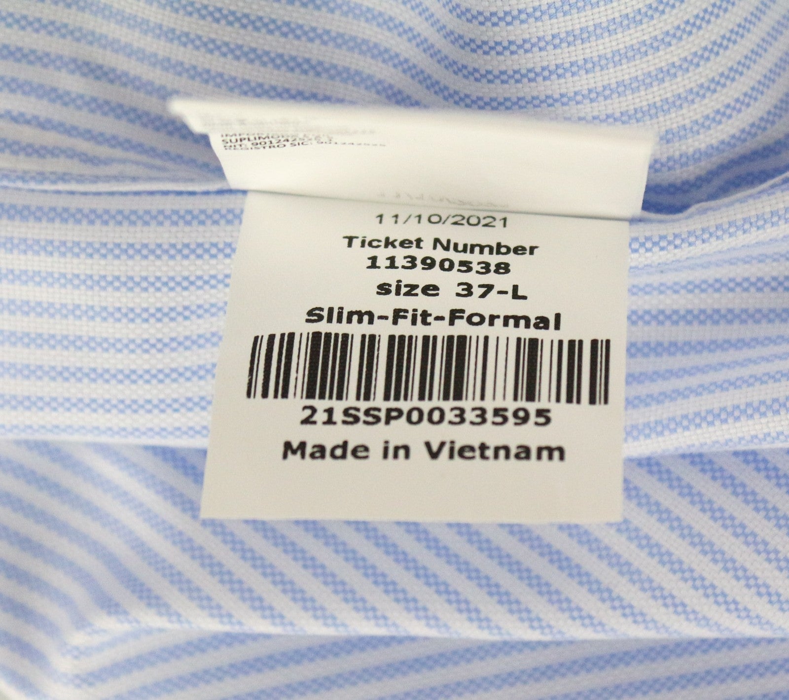 SUITSUPPLY Traveller Men Shirt 37L Slim Blue Pure Cotton Striped Patterns