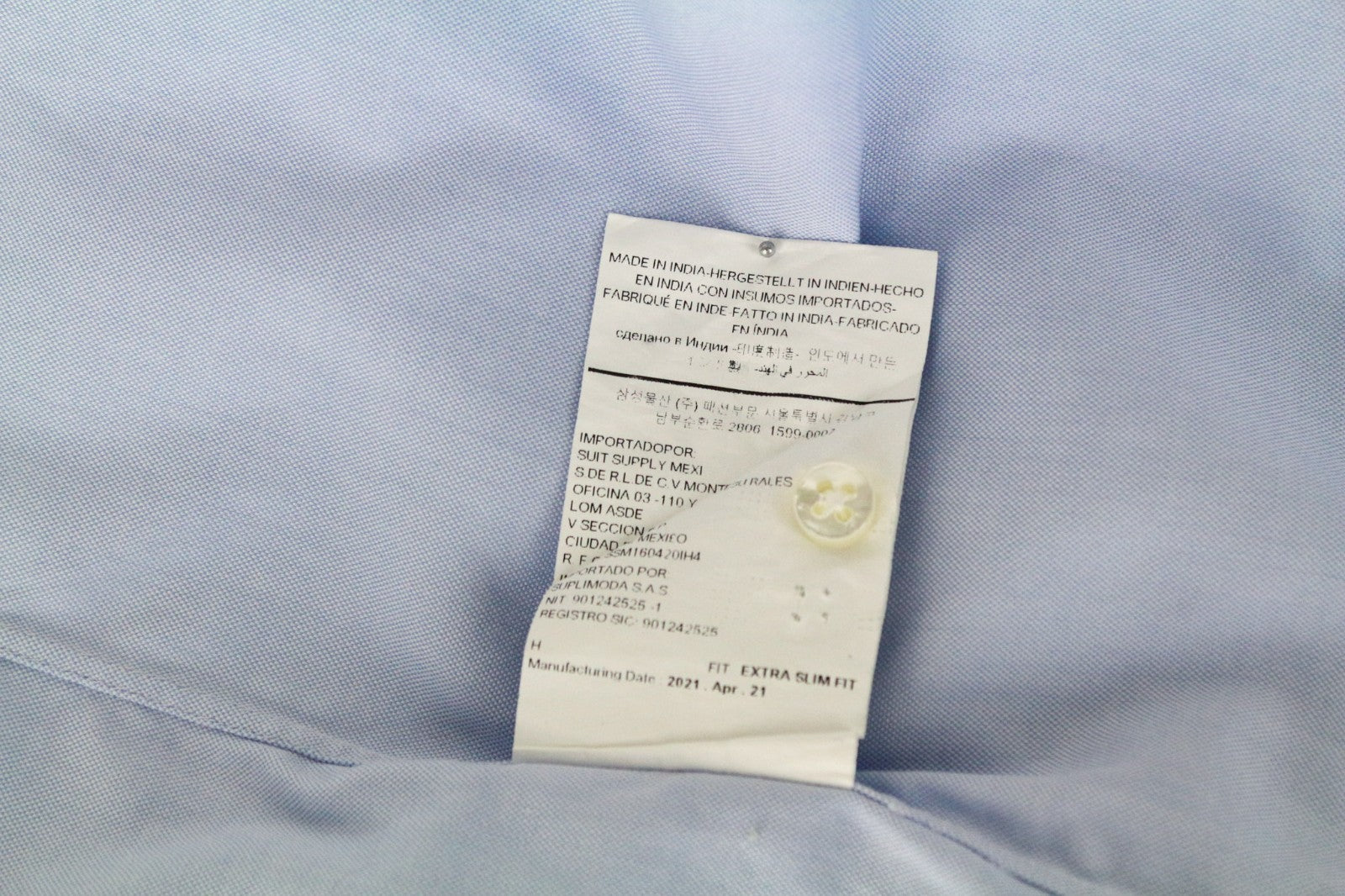 SUITSUPPLY Men Shirt 37/14 1/2 Extra Slim Blue Pure Cotton Cutaway Twill
