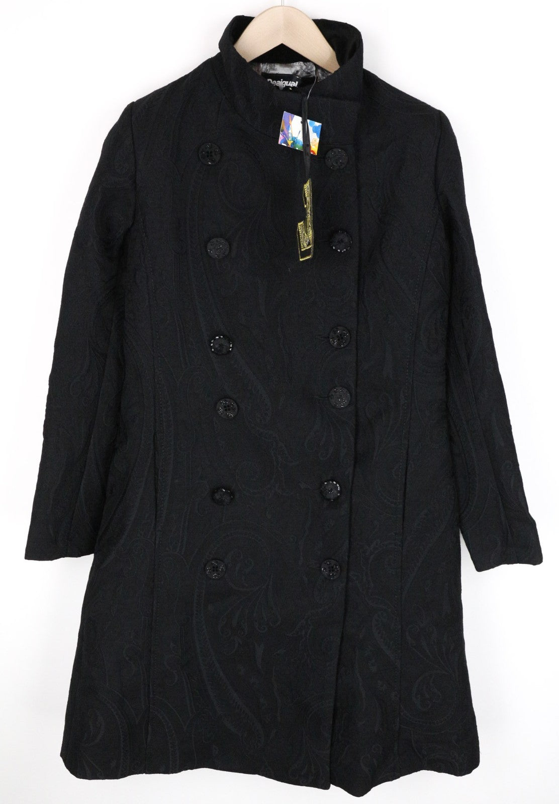 DESIGUAL Innocense Women Coat M Black Wool Cotton Blend Double-Breasted