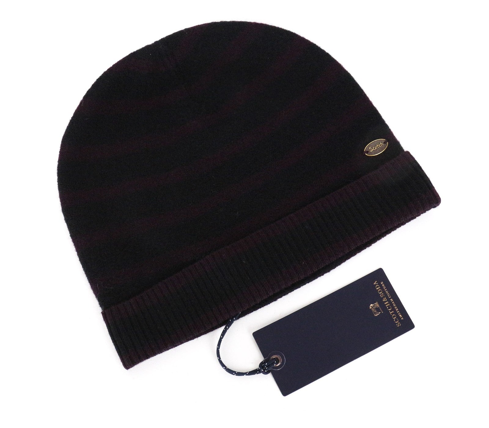 SCOTCH & SODA Men Hat OS Purple Blue Striped Pattern Pure Wool Beanie 2 Pack