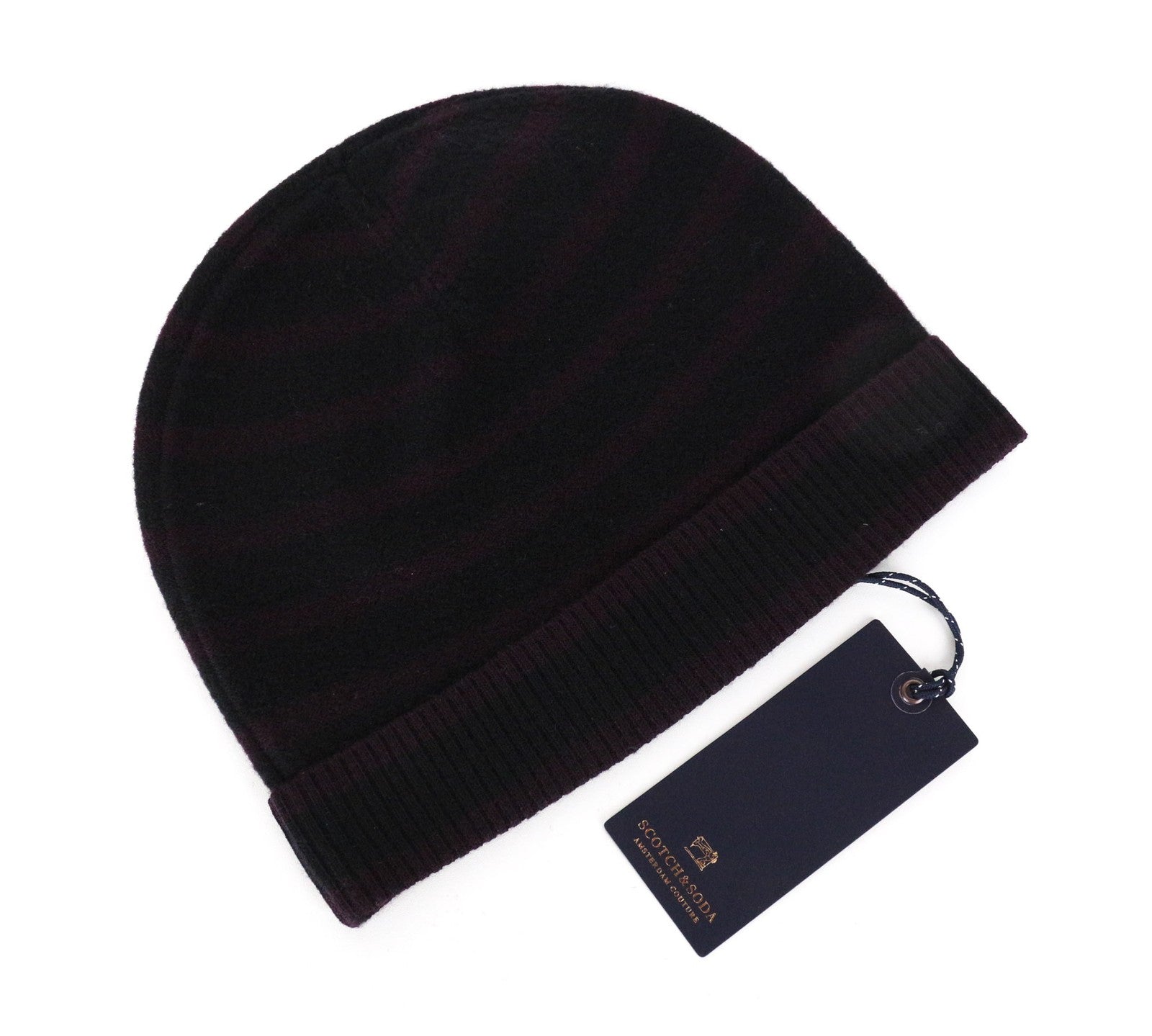 SCOTCH & SODA Men Hat OS Purple Blue Striped Pattern Pure Wool Beanie 2 Pack