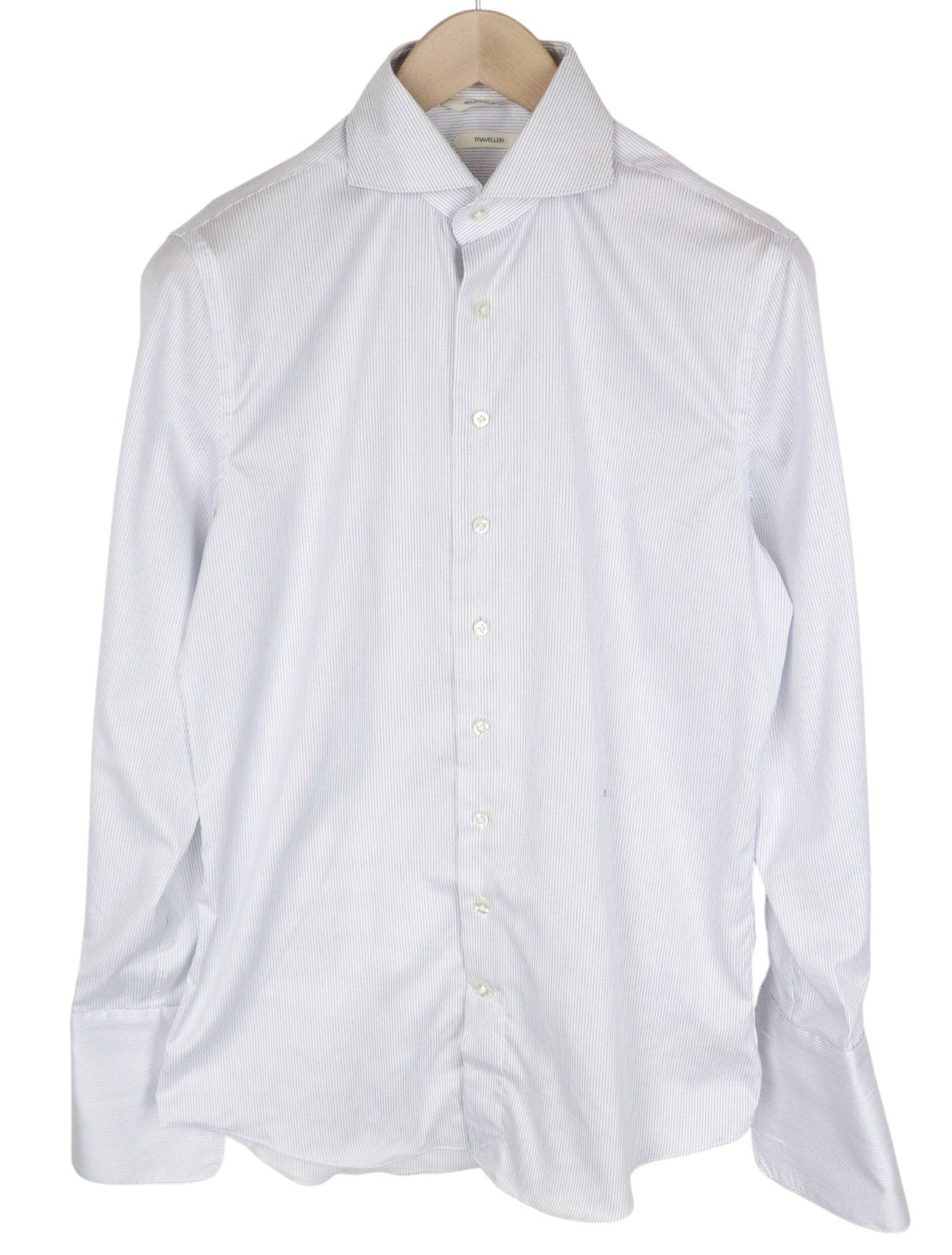 SUITSUPPLY Traveller Men Shirt 39 Extra Slim White Pure Cotton Striped Pattern