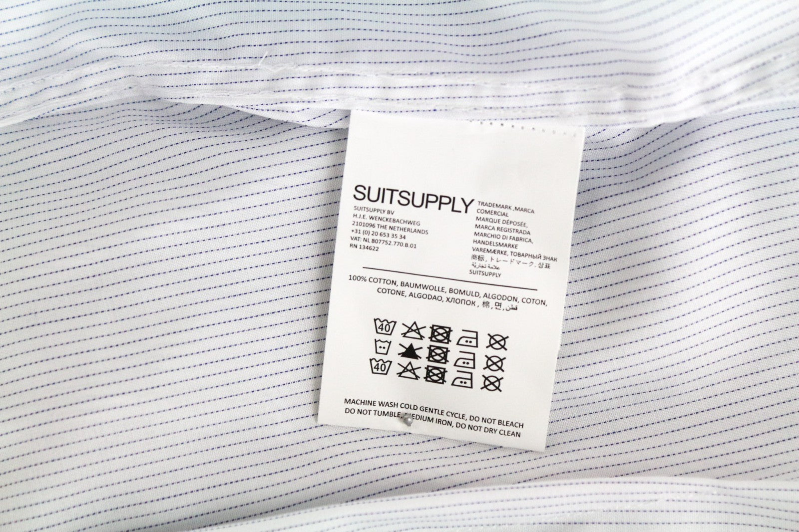 SUITSUPPLY Traveller Men Shirt 39 Extra Slim White Pure Cotton Striped Pattern