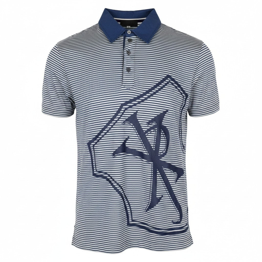 RICHMOND Men T-Shirt L Blue Pure Cotton Striped Short Sleeve Polo
