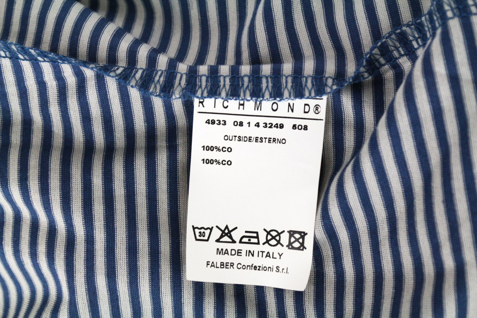 RICHMOND Men T-Shirt L Blue Pure Cotton Striped Short Sleeve Polo