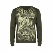 RICHMOND Men Sweatshirt L Green Pure Wool Long Sleeved Logo Pullover