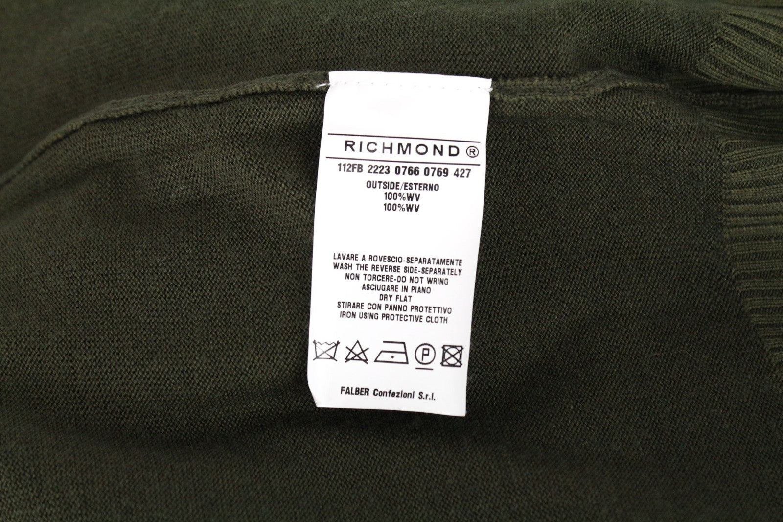 RICHMOND Men Sweatshirt L Green Pure Wool Long Sleeved Logo Pullover
