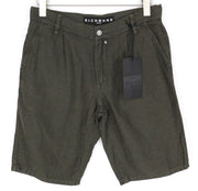 RICHMOND Bermuda Men Shorts 48 W33 Green Cotton Linen Summer Casual