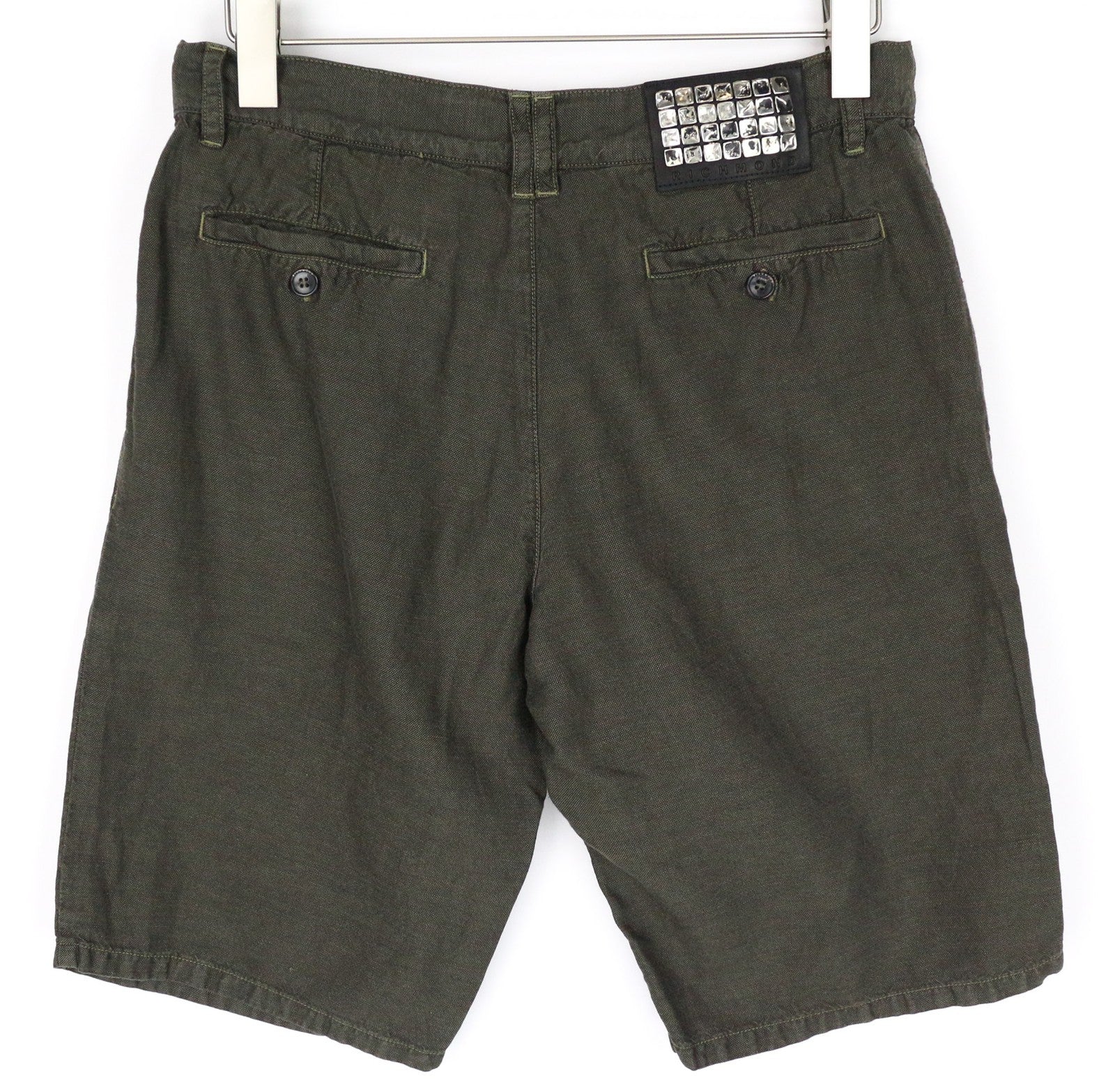 RICHMOND Bermuda Men Shorts 48 W33 Green Cotton Linen Summer Casual