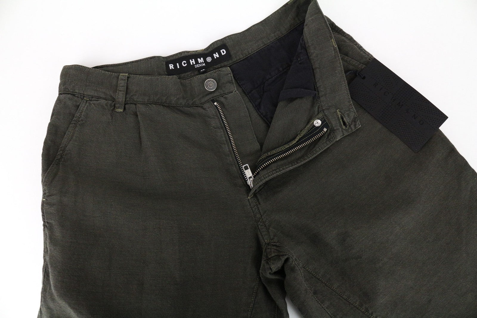 RICHMOND Bermuda Men Shorts 48 W33 Green Cotton Linen Summer Casual
